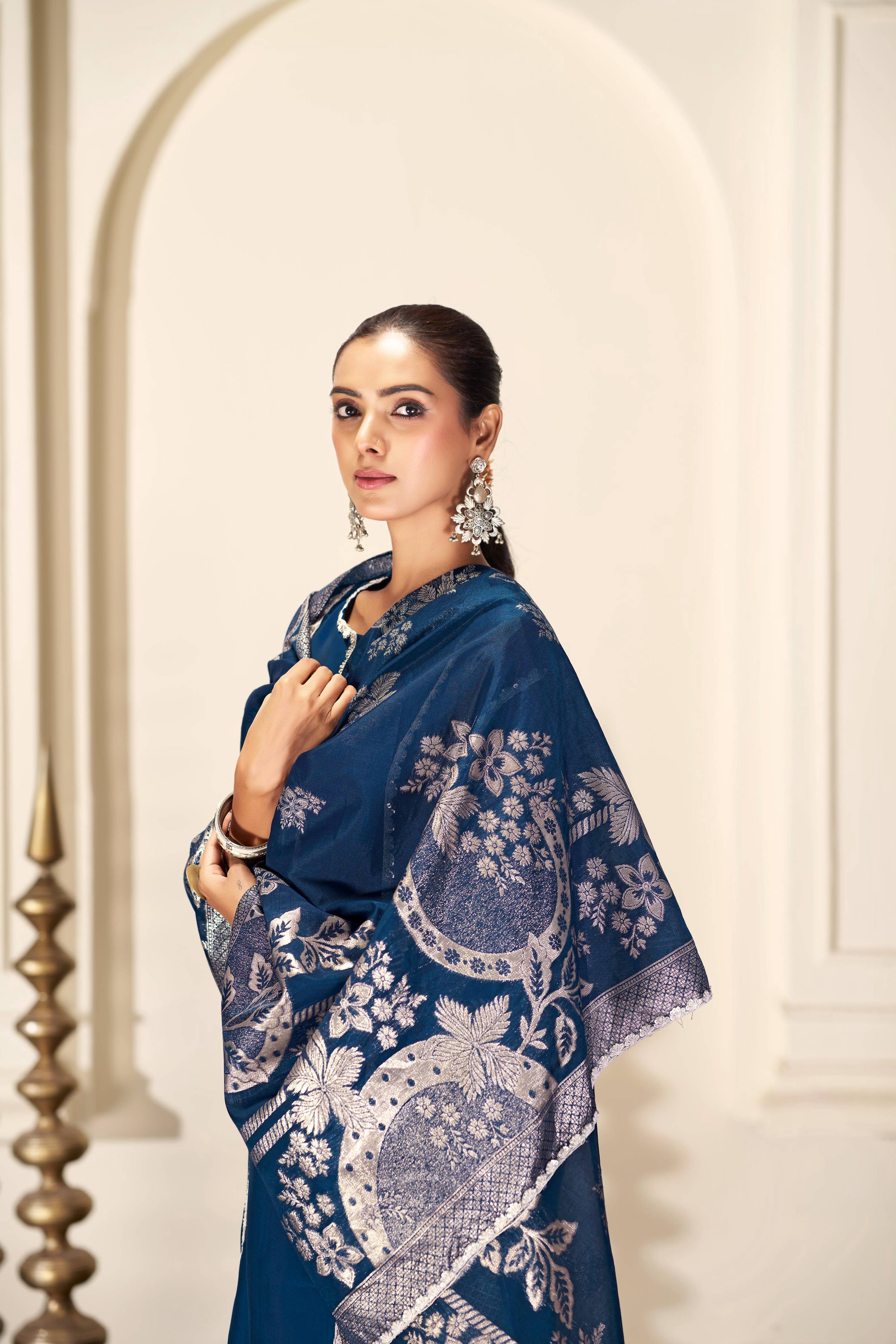 BulBul Almina Navy Silk Kurta Set with Dupatta