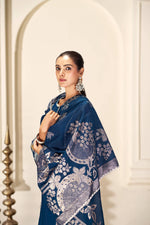 Thumbnail for BulBul Almina Navy Silk Kurta Set with Dupatta