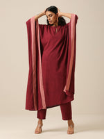 Thumbnail for trueBrowns Ruby Wine Slub Texture High Low Kaftan Pant Set - Distacart