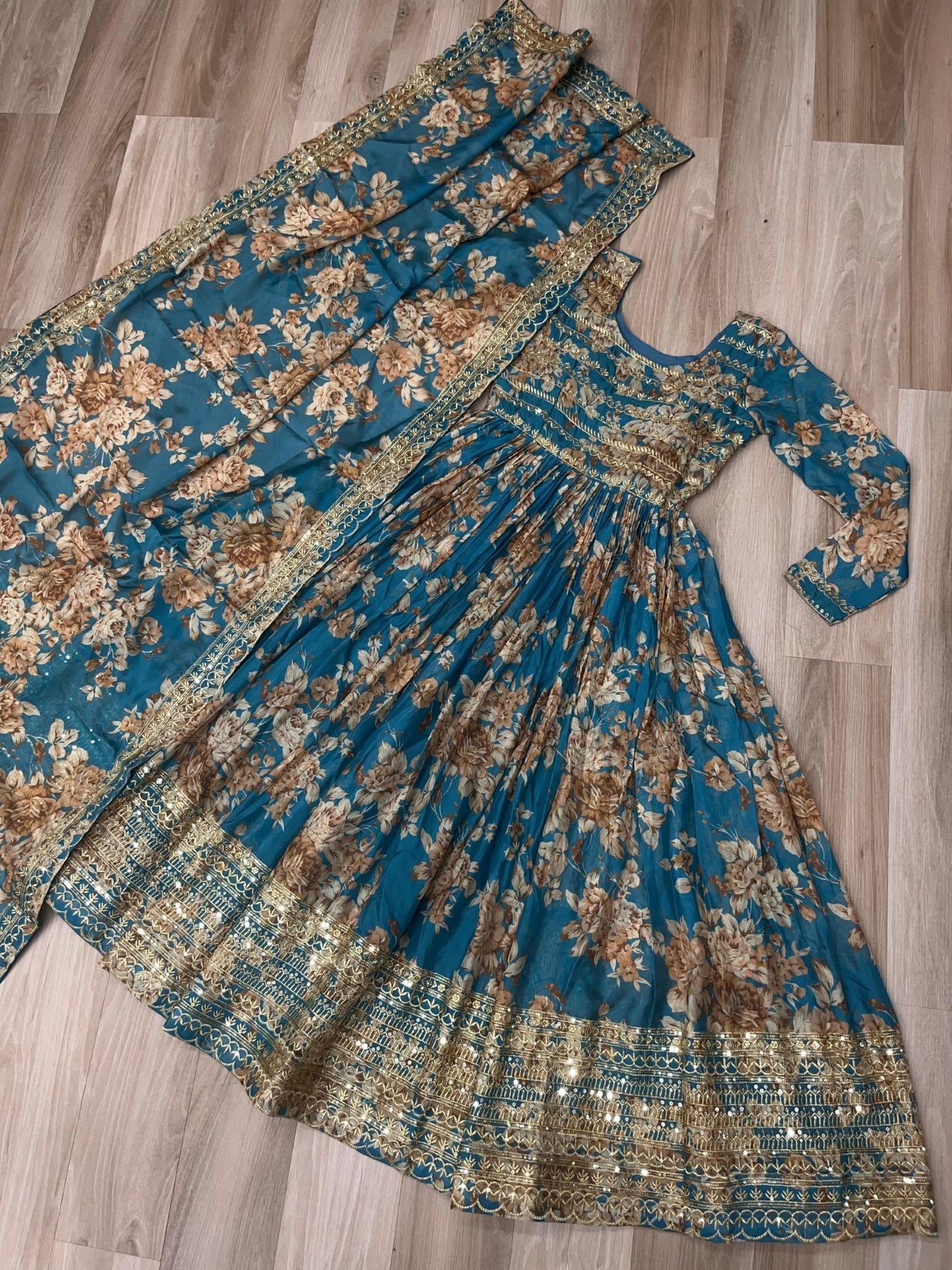 Anaita Blue Silk Readymade Anarkali Suit with Embroidery & Sequence Work - Dista