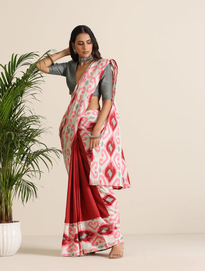 trueBrowns Maroon Grey Muslin Ikat Saree - Distacart