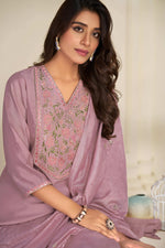 Thumbnail for BulBul Preksha Mauve & Green Embroidered Roman Silk Salwar Suit