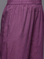 Thumbnail for Varanga Women Purple Thread Embroidered Kurta With Tonal Bottom And Dupatta - Distacart