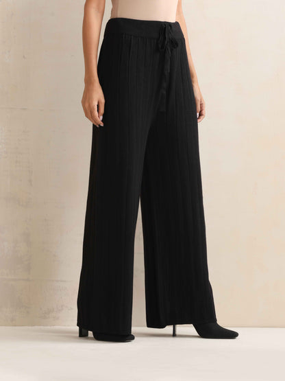 trueBrowns Black Woollen Flared Pants - Distacart
