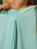 Thumbnail for trueBrowns Blue Mustard Muslin Silk Ready to Wear Saree - Distacart