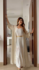 Thumbnail for Noroke Sustainable fabric | Handloom Lurex Gold Silver Cover Up Kaftan - Gold Silver - Distacart