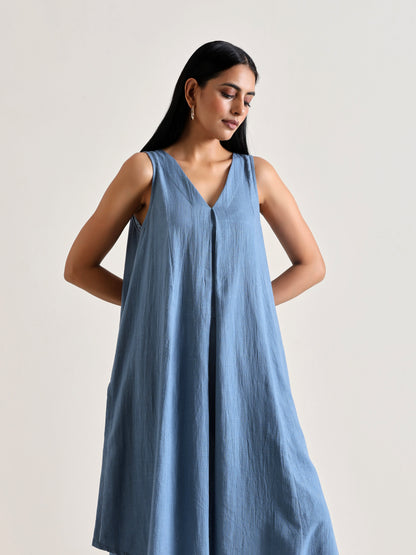 trueBrowns Light Blue Sleeveless Flared Kurta Pant Set - Distacart