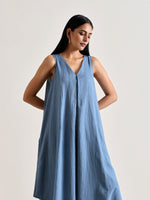 Thumbnail for trueBrowns Light Blue Sleeveless Flared Kurta Pant Set - Distacart