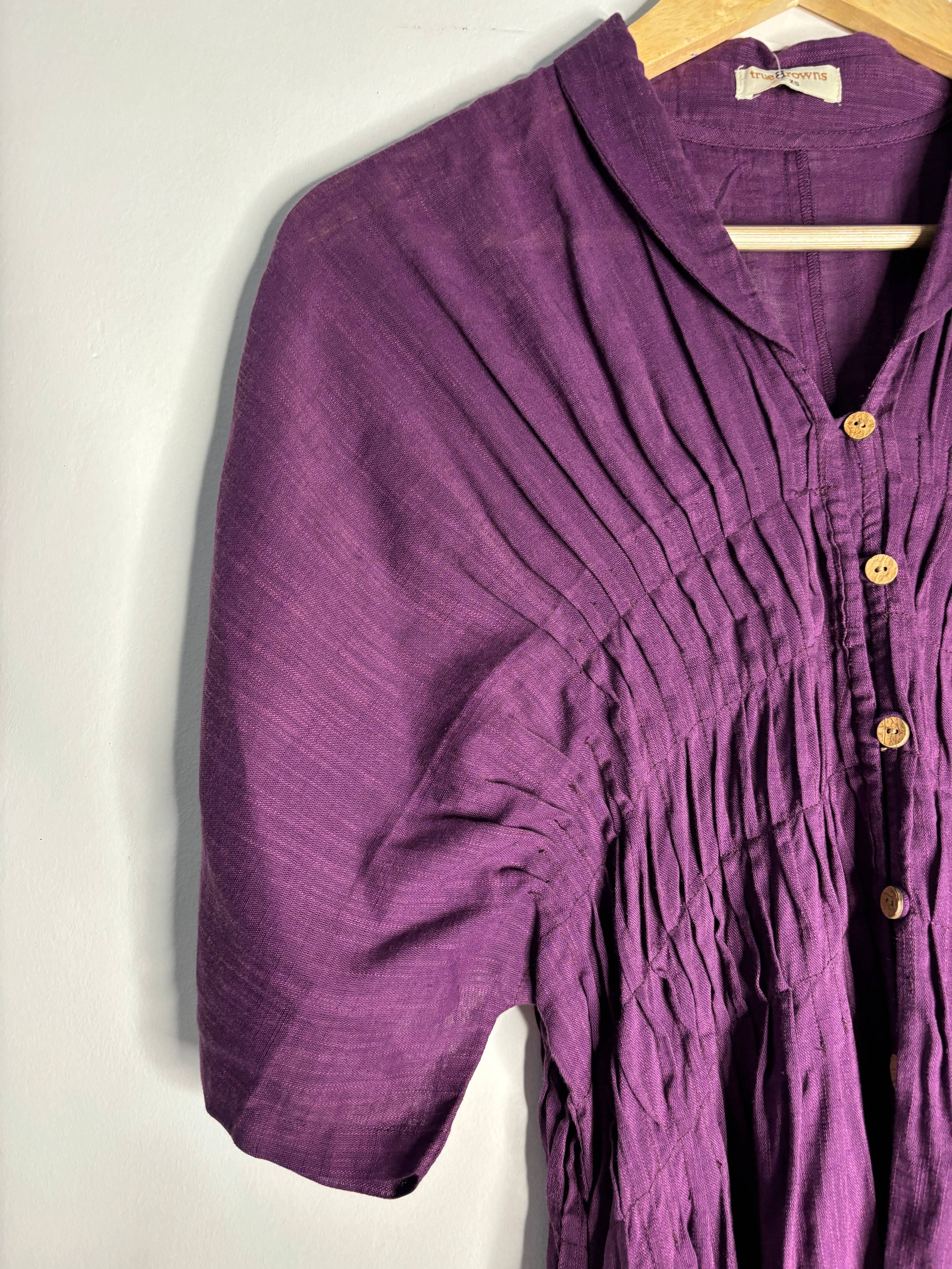 trueBrowns Purple Slub Pleated Kurta