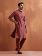 Thumbnail for trueBrowns Men's Rust Cotton Dobby Kurta