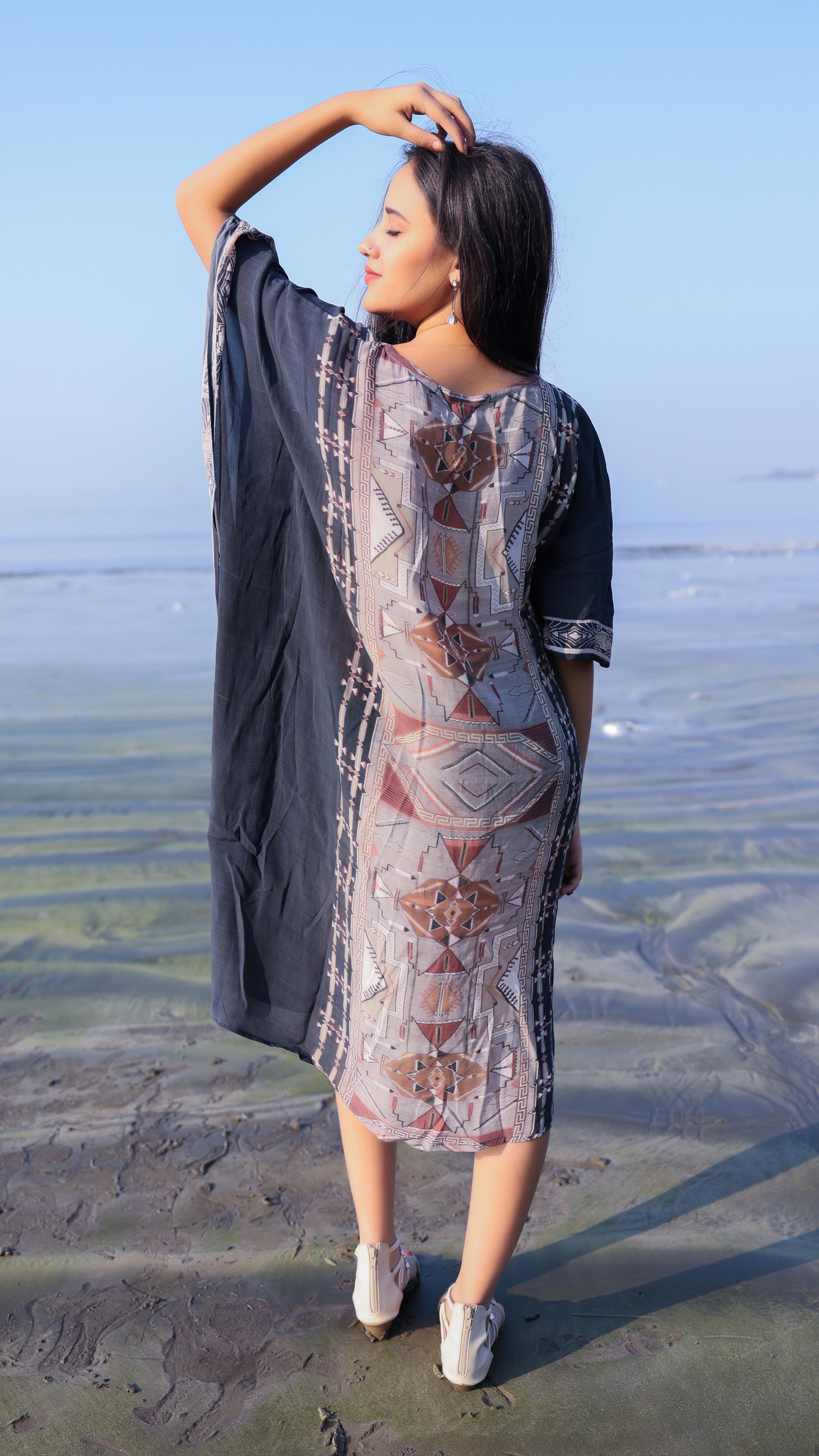 Noroke Cupro Crepe Kaftan Dress - Printed - Distacart
