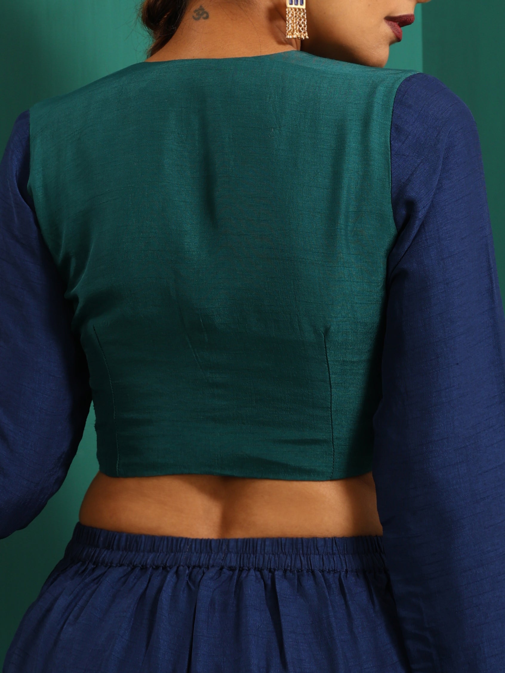 trueBrowns Teal Blue Silk Full Sleeve Blouse - Distacart
