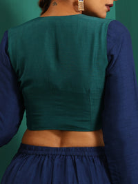 Thumbnail for trueBrowns Teal Blue Silk Full Sleeve Blouse - Distacart