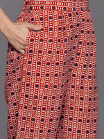 Thumbnail for Varanga Women Red Printed V-Neck Embroidered Kurta With Bottom And Dupatta - Distacart