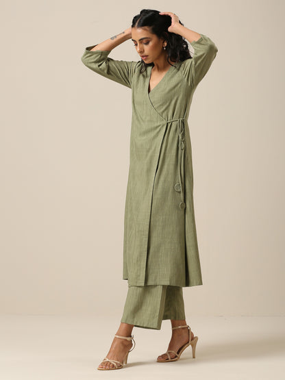 trueBrowns Sage Slub Texture Angrakha Pant Set | Relove - Distacart