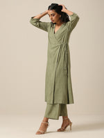 Thumbnail for trueBrowns Sage Slub Texture Angrakha Pant Set | Relove