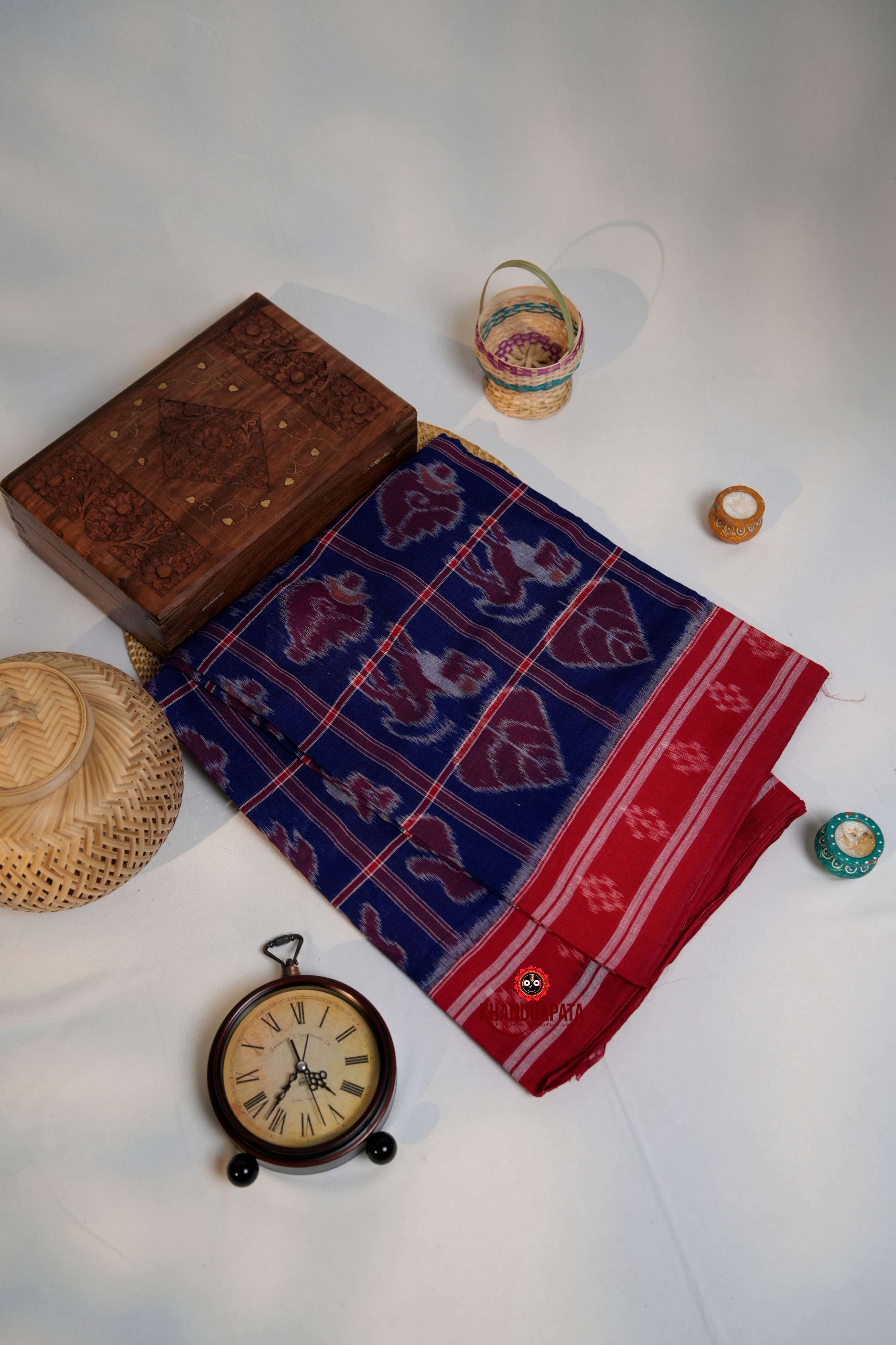 khanduapata Blue & Red Colour Navakothi Design Cotton Saree For Women