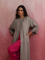 Thumbnail for trueBrowns Grey High Slit Modal Kurta Set