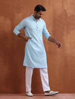 Thumbnail for trueBrowns Men's Blue Sequin Chanderi Kurta