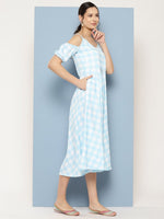 Thumbnail for Ahalyaa Checked Cold-Shoulder Sleeves Midi Empire Ethnic Dress - Distacart