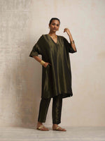 Thumbnail for trueBrowns Olive Green Tissue Kurta Co-ord Set