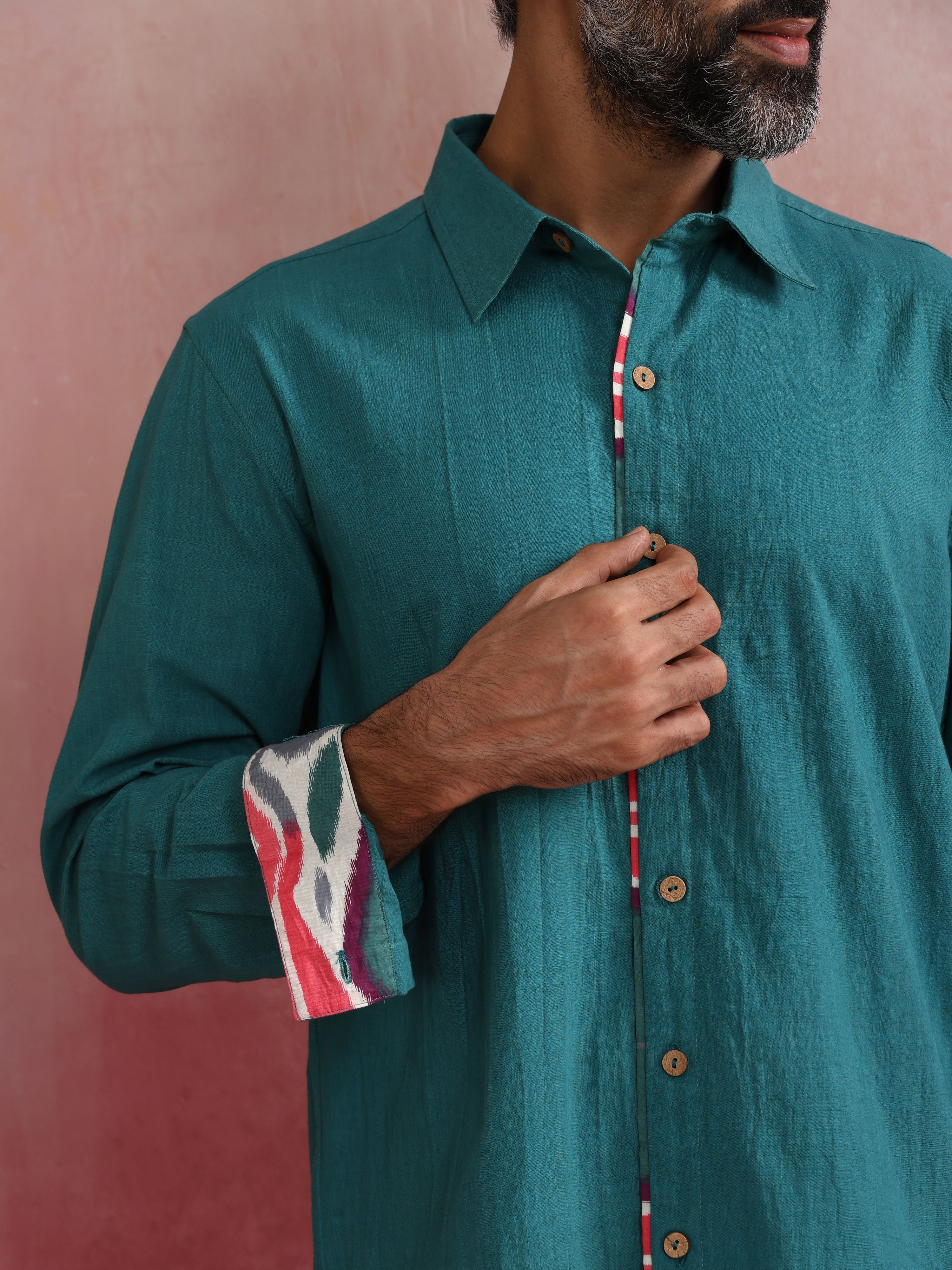 trueBrowns Men's Teal Cotton Shirt