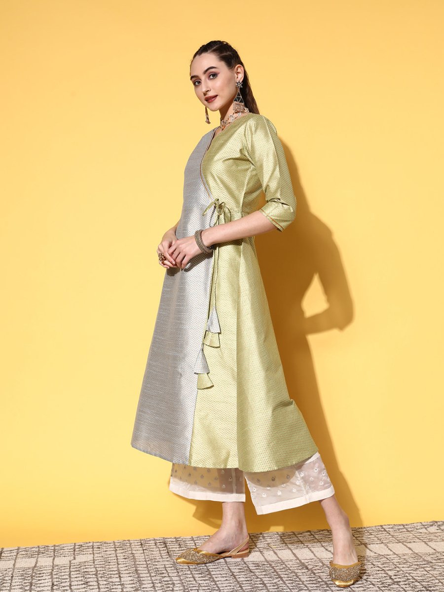 Ahalyaa Women Green Art Silk Fluid Tie-Up Kurta - Distacart