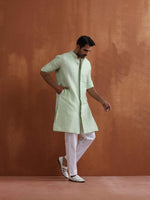 Thumbnail for trueBrowns Men's Green Sequin Chanderi Kurta