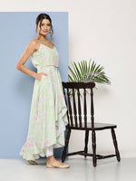Thumbnail for Ahalyaa Women Sea Green Floral Printed Empire Gotta Patti Kurta with Trousers - Distacart