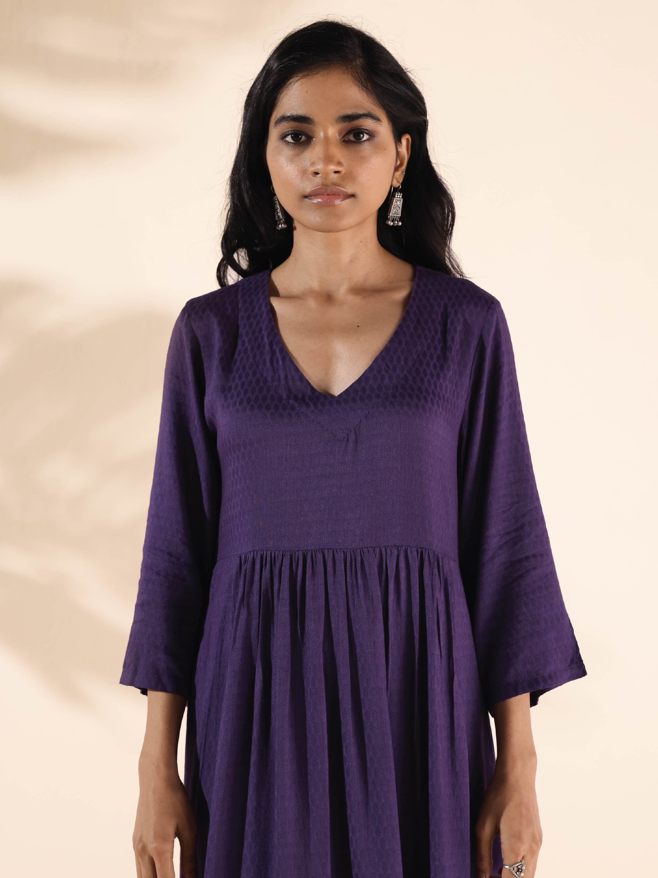 trueBrowns Purple Viscose Dobby Slit Kurta Pant Set - Distacart