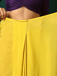 Thumbnail for trueBrowns Yellow Purple Muslin Silk Ready to Wear Saree - Distacart