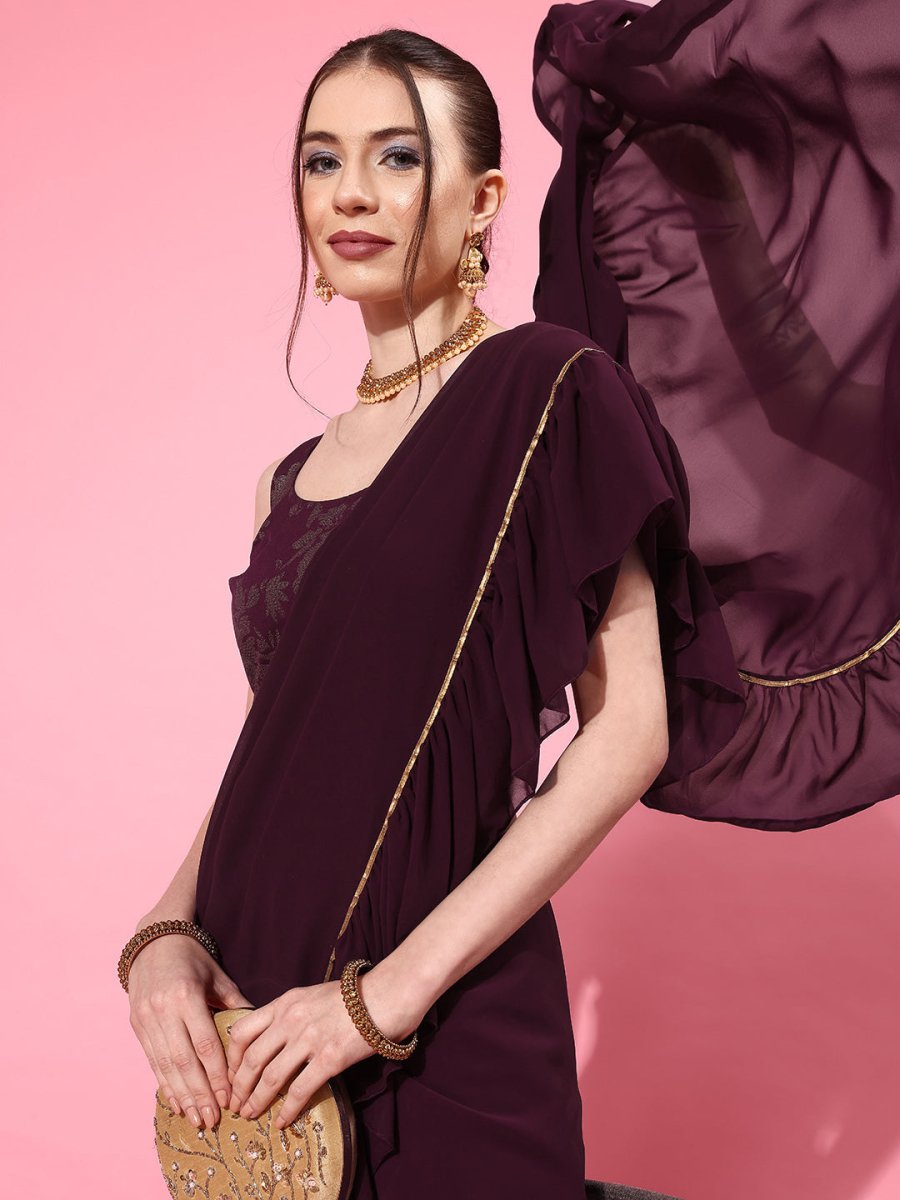 Ahalyaa Ruffled Poly Georgette Saree - Distacart