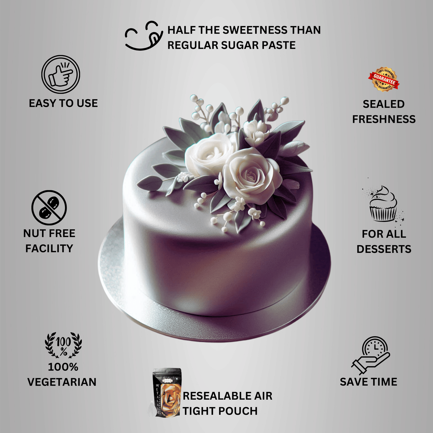 confect shimmering silver sugar paste br b 250 gms b
