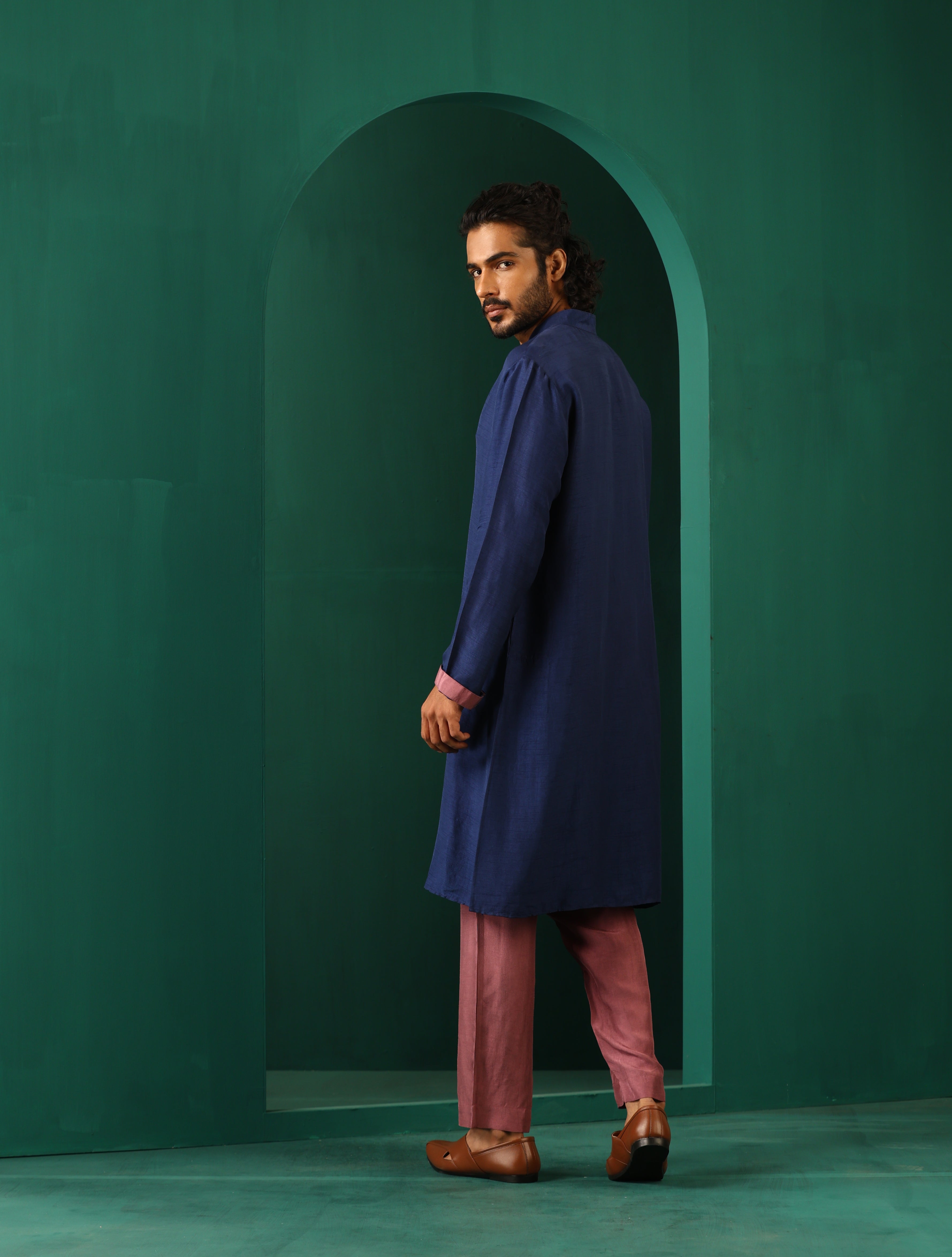 trueBrowns Men's Blue Silk Long Kurta - Distacart