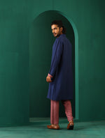 Thumbnail for trueBrowns Men's Blue Silk Long Kurta - Distacart