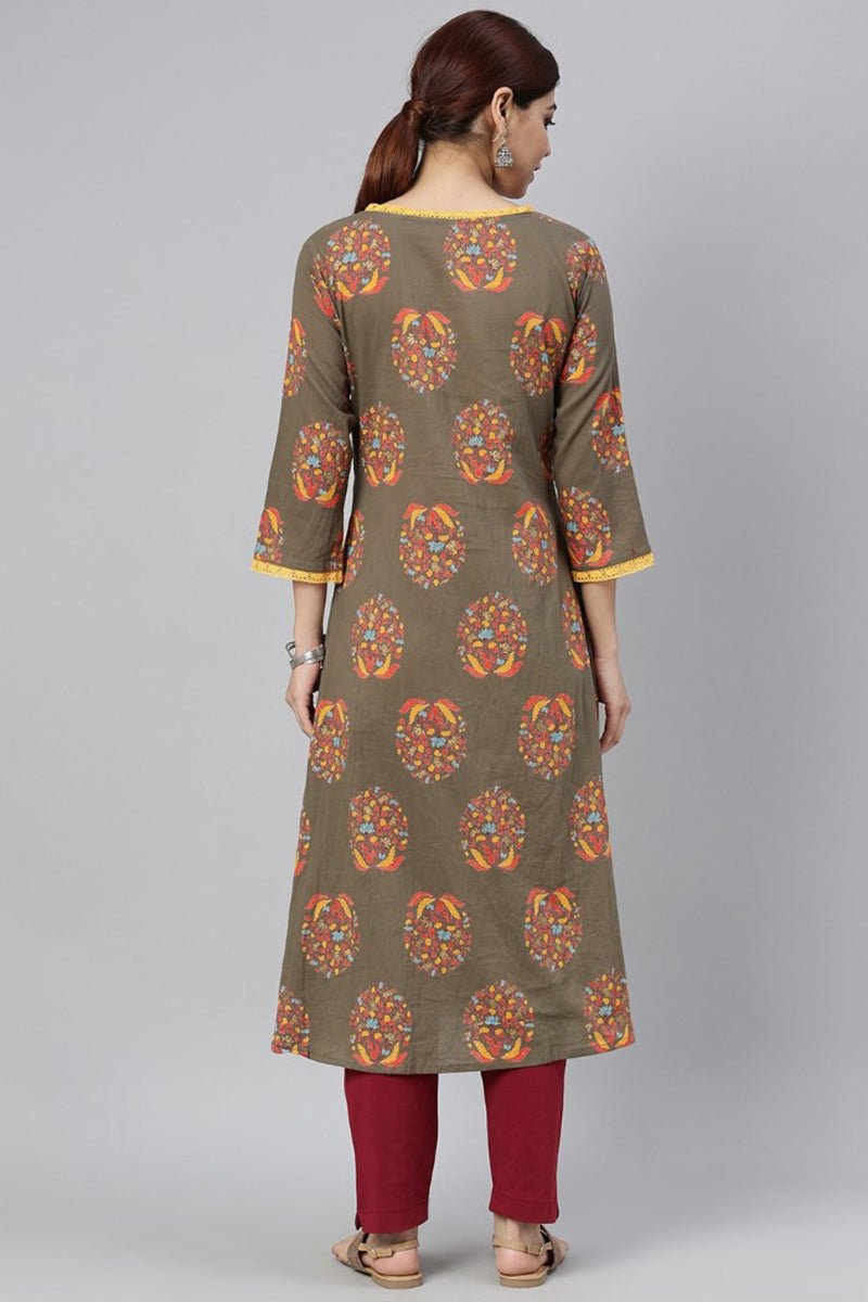 Ahika Taupe Cotton A-Line Kurta