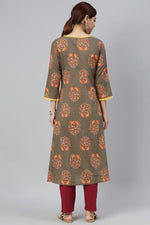 Thumbnail for Ahika Taupe Cotton A-Line Kurta