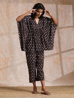 Thumbnail for trueBrowns Black Elephant Bagru Print Cotton Kaftan Co-Ord Set - Distacart
