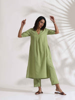 Thumbnail for trueBrowns Green Slub Kurta Set