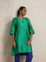 Thumbnail for trueBrowns Bright Green Silk Kurta Co-ord Set