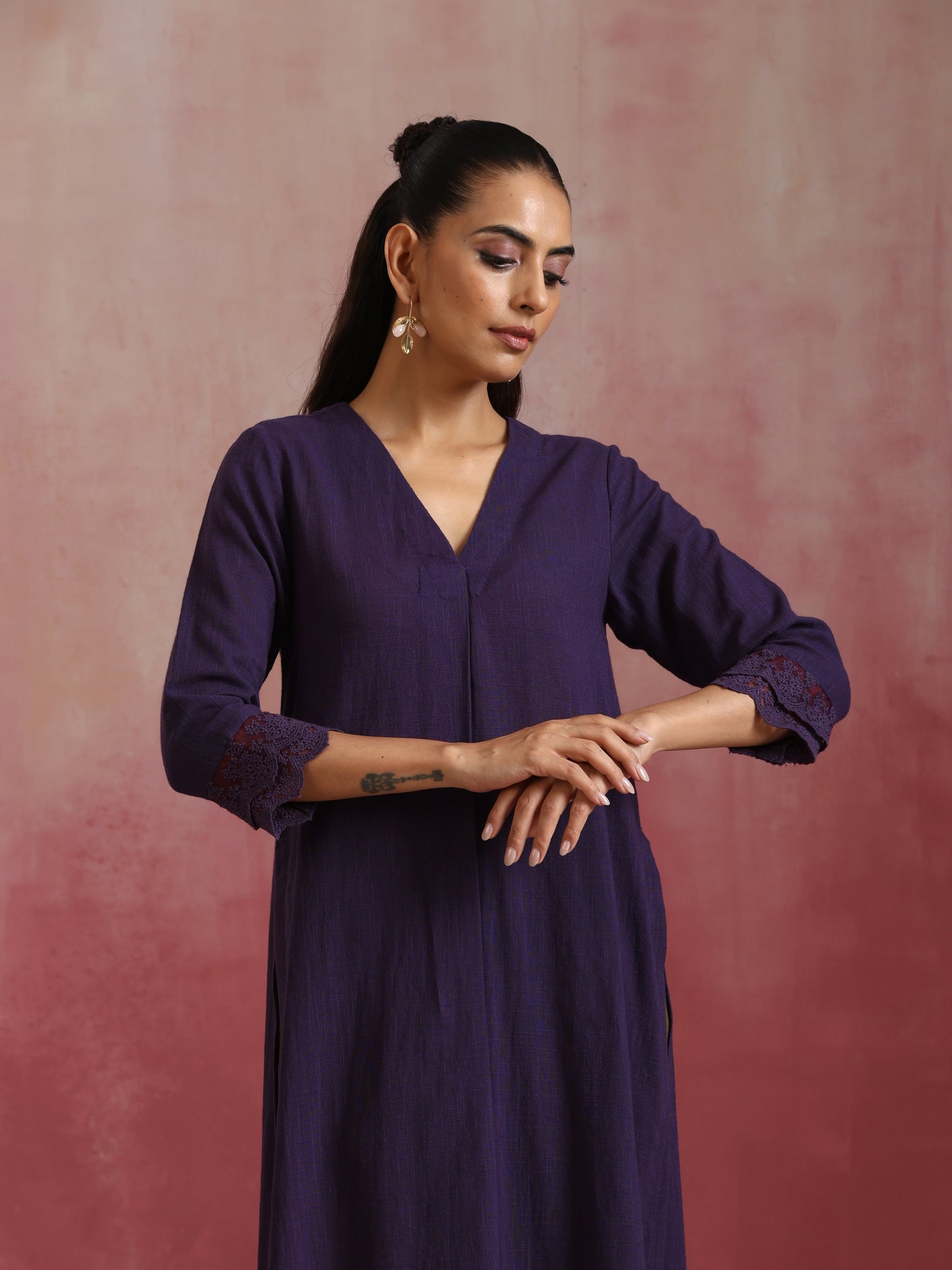 trueBrowns Purple Cotton Dobby Kurta Set - Distacart