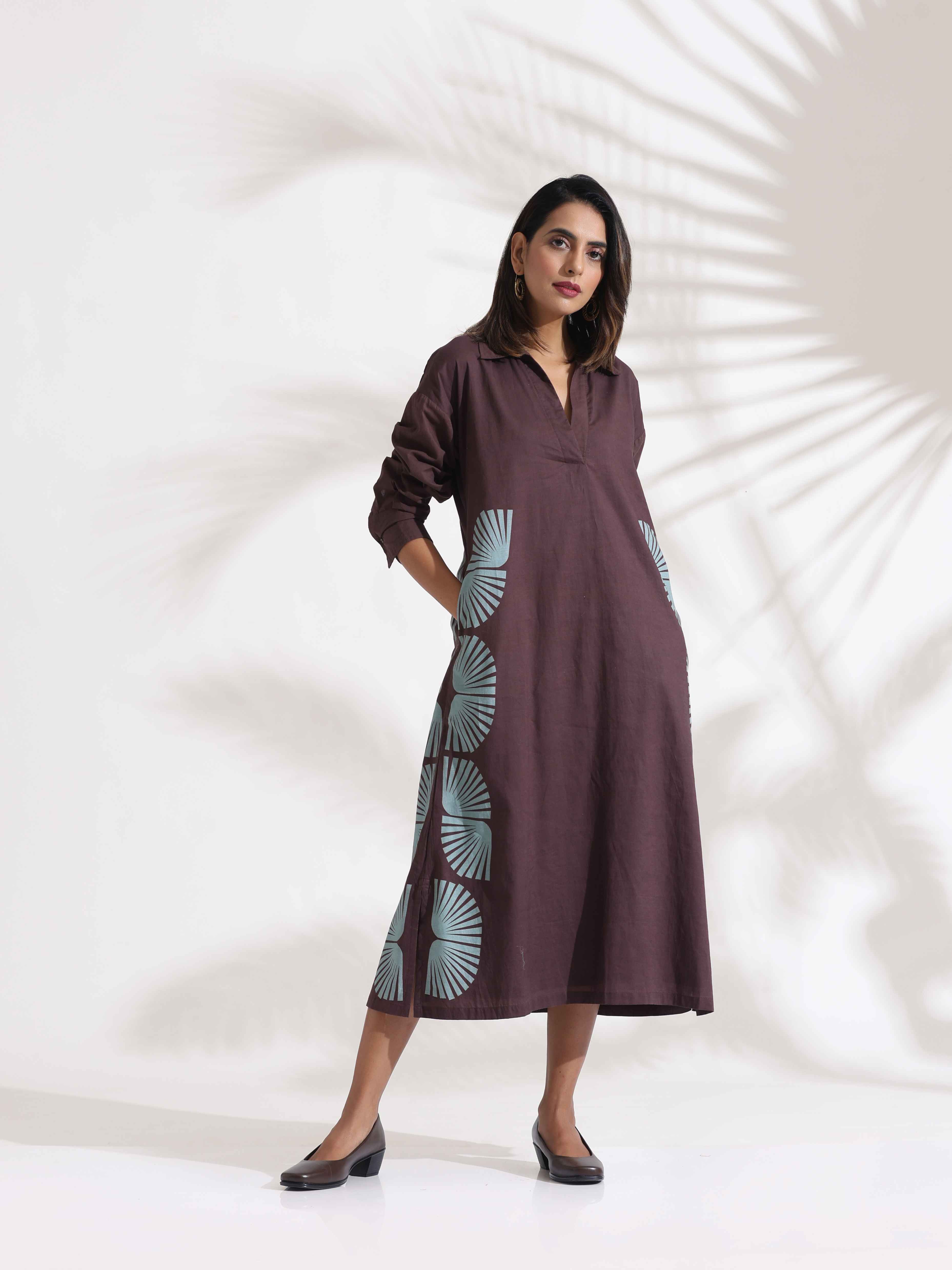 trueBrowns Cola Cotton Print A-line Dress