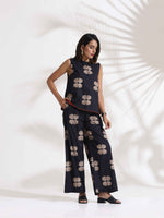 Thumbnail for trueBrowns Black Cotton Print Top & Flared Pants Co-ord Set