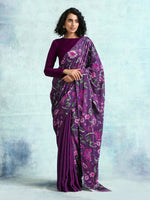 Thumbnail for trueBrowns Wine Printed Velvet Ready to Wear Saree - Distacart