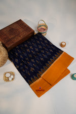 Thumbnail for khanduapata Blue & Orange Colour Flower Design Cotton Saree For Women