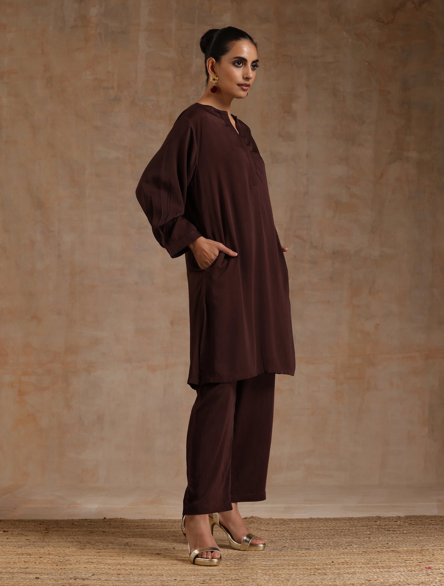 trueBrowns Cola Brown Modal Satin Relax Co-ord Set - Distacart