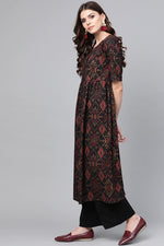 Thumbnail for Ahika Black & Maroon Color Rayon Blend fabric Printed A-Line Kurta