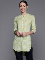Thumbnail for Ahalyaa Mandarin Collar Floral Printed Tunic with Lace Inserts Detail - Distacart
