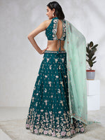 Thumbnail for House of Panchhi Green Pure Georgette Sequins And Thread Embroidery Lehenga Choli & Dupatta - Distacart