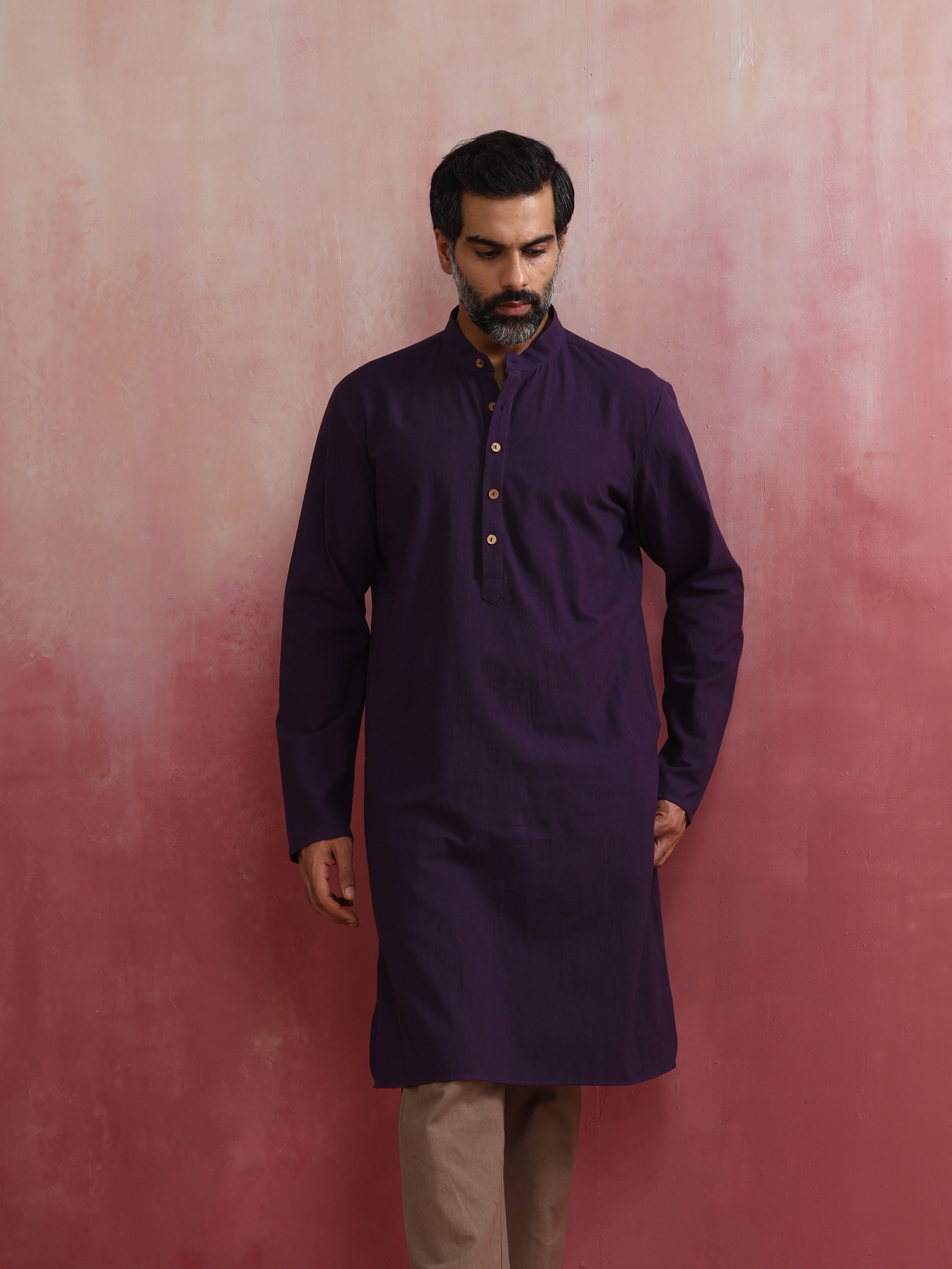 trueBrowns Men's Purple Mandarin Collar Kurta - Distacart